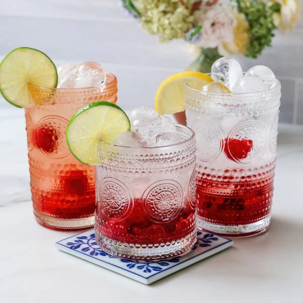 Kate Aspen - 10 oz Hobnail Beaded Floral Vintage Drinkware - Set of 6 on Sale - Image 4